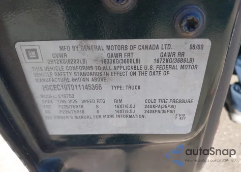 2001 Chevrolet Silverado 1500 Ls from USA, damaged, VIN 2GCEC19T011145366